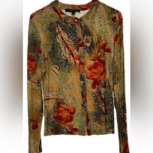 Laura Max Women PM Multicolor Long Sleeve Floral print Button Up Top Boho Hippie